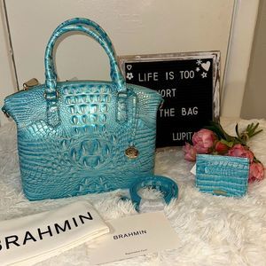 Brahmin medium duxbury/CC wallet set in dusty blue
